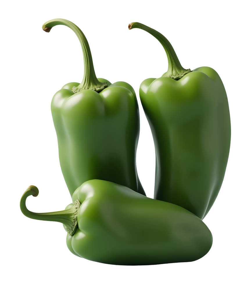 Three green peppers shine, fresh and vibrant png