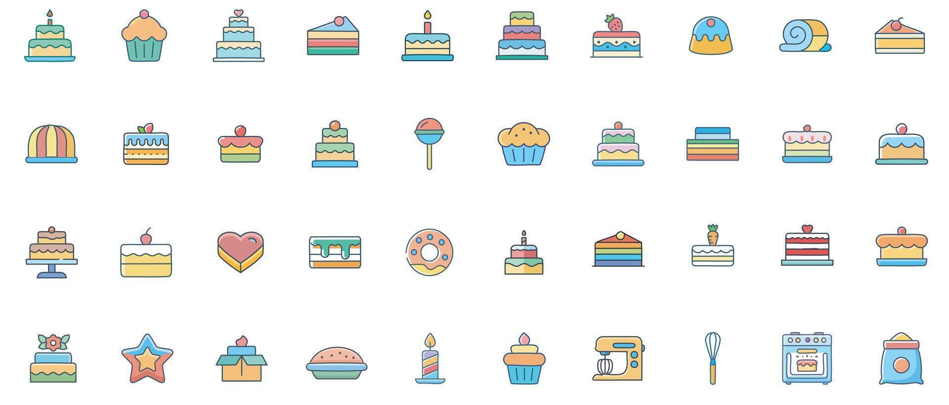 Cake Color Icon Set Delicious Dessert Icons for Bakery, Celebration and Food Design vector