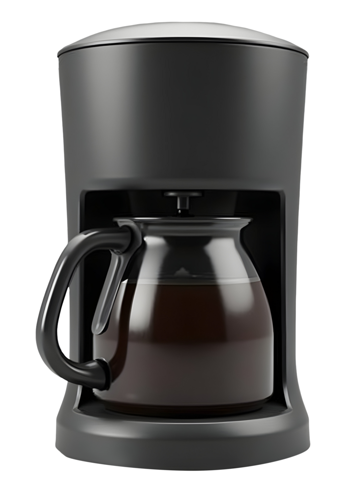 Coffee maker with dark color stands ready to serve hot beverage png