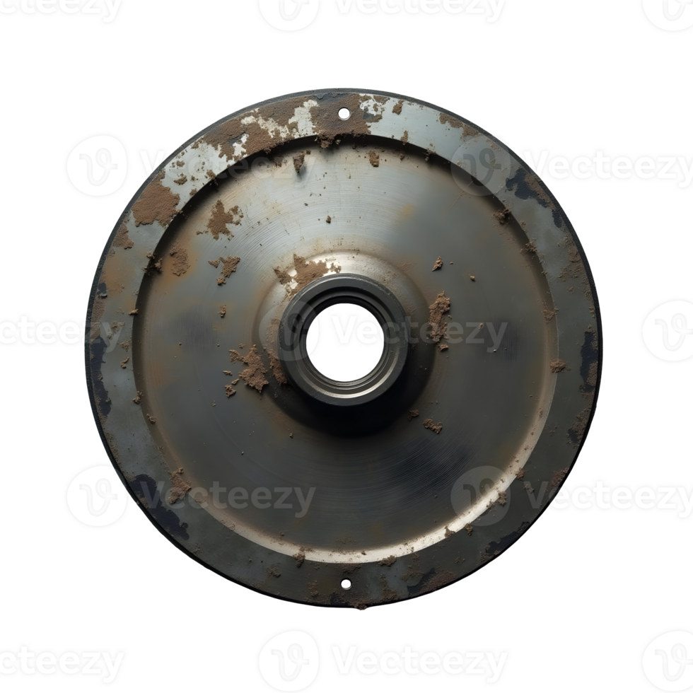 Metal disk looks rugged, conveying sense of age png
