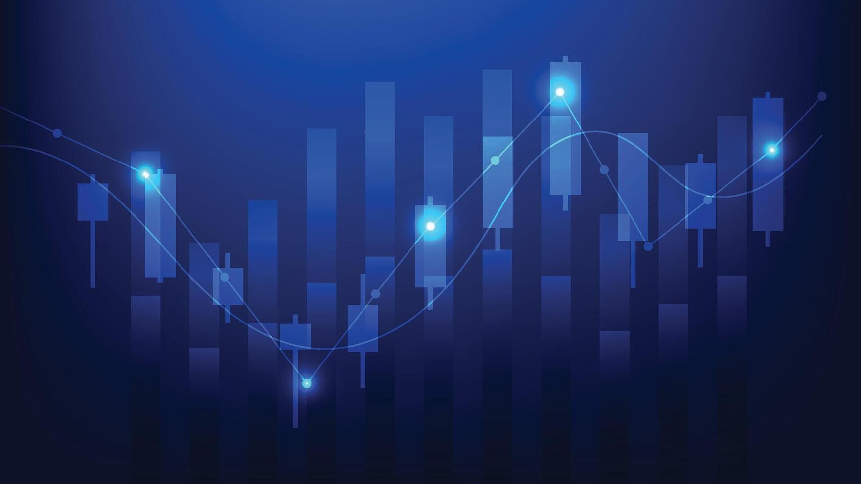 finance and business investment. stock market candlesticks chart and bar graph on blue background. economy growth and increased earning vector