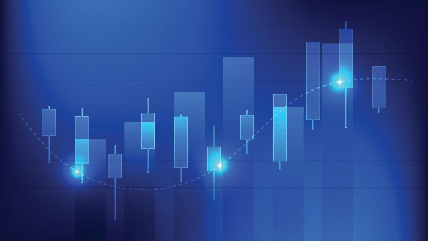 finance and business investment. stock market candlesticks chart and bar graph on blue background. economy growth vector
