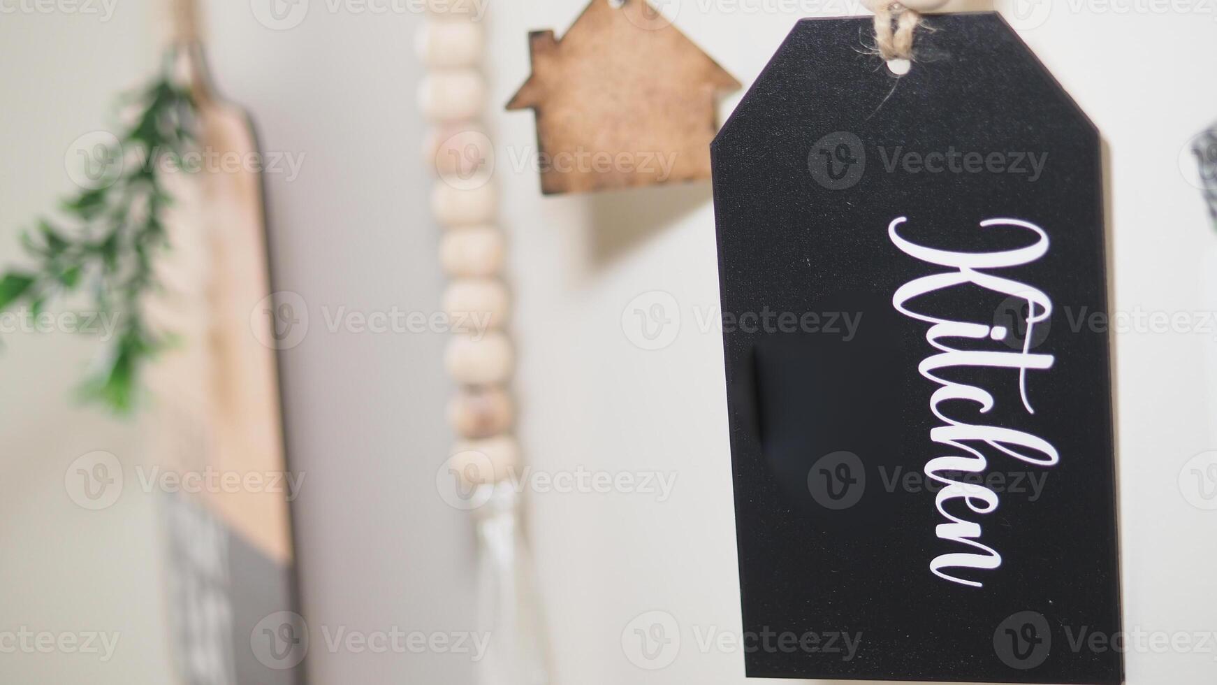 Decorative tag displaying kitchen label on a modern wall photo