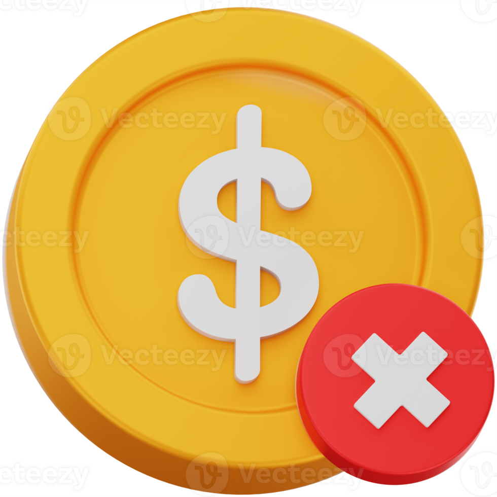 Dollar Coin with Rejected Icon 3D Payment Declined Symbol png