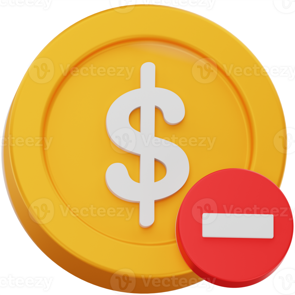 Remove Dollar Coin 3D Icon Minimalist Style png