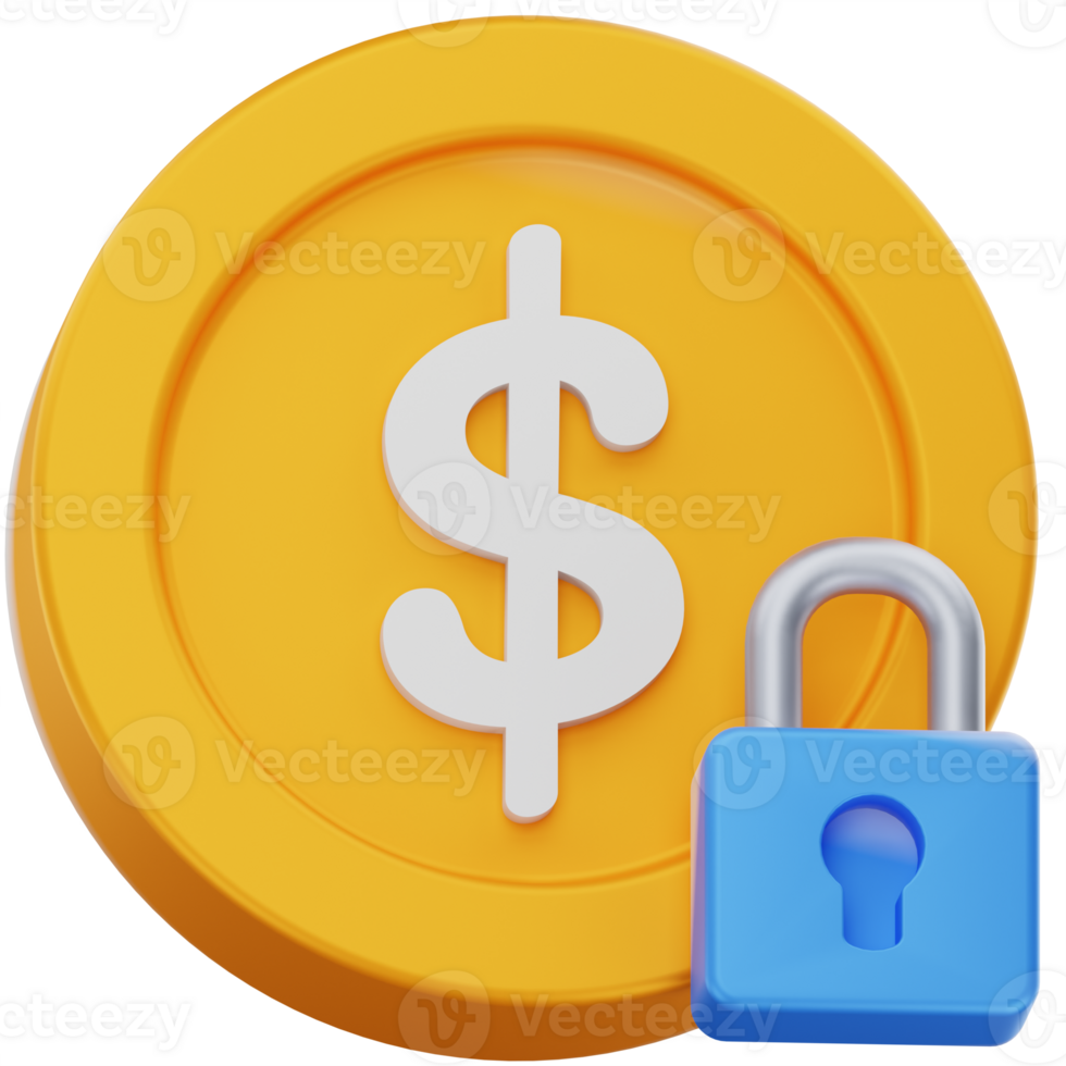 Secure Payment 3D Icon Dollar Coin with Lock Minimalist png