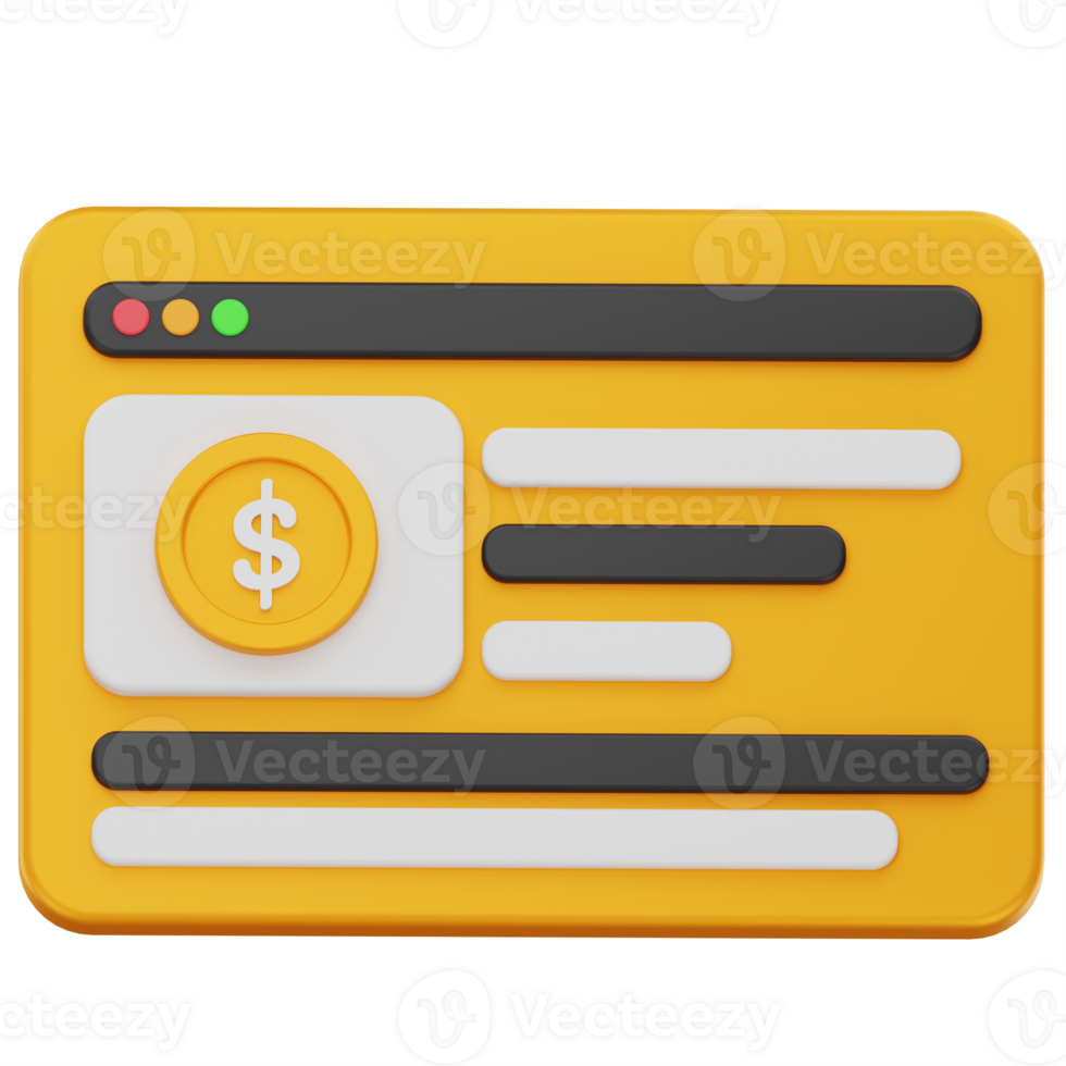 Online Payment Page 3D Icon Dollar Coin in Web Browser png