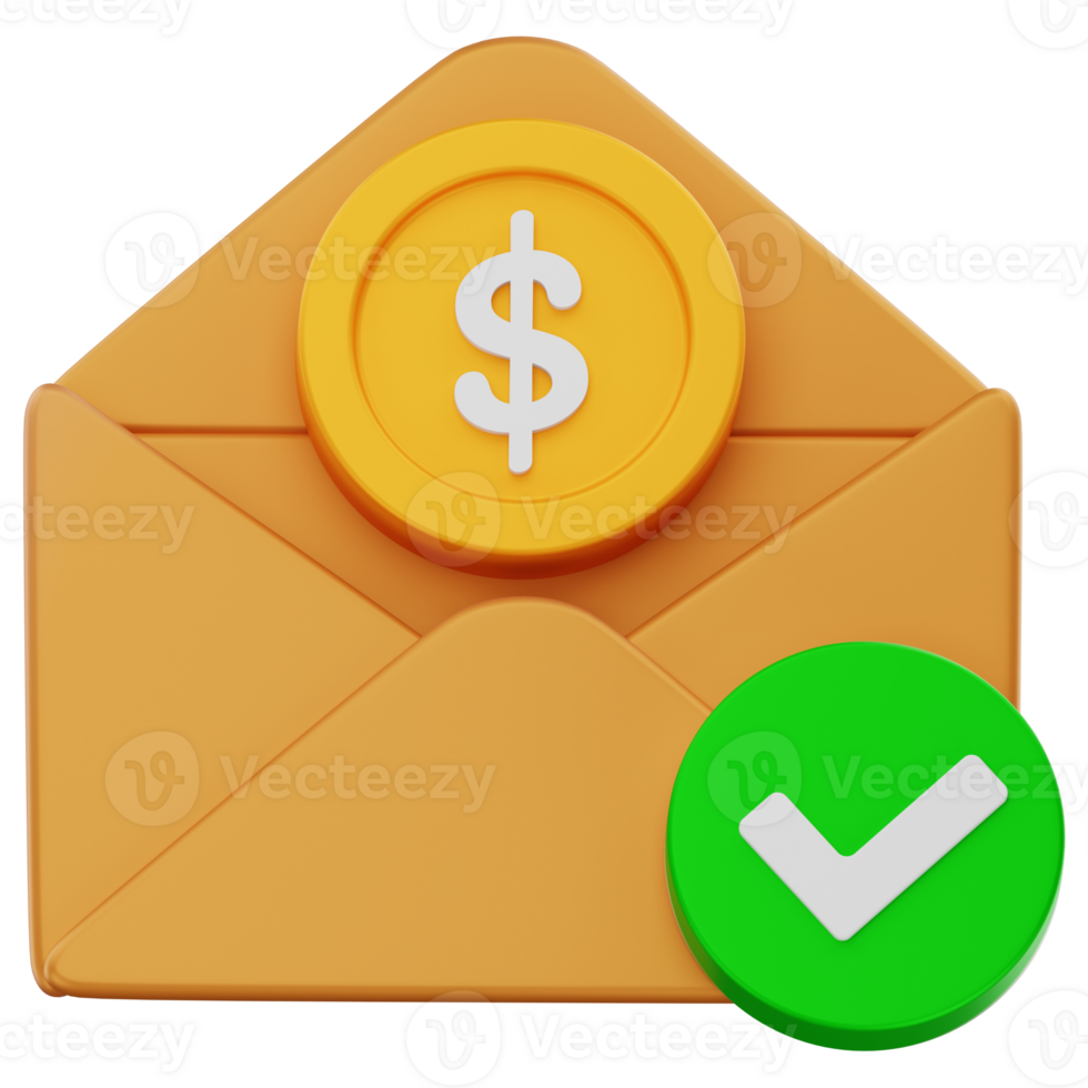 Payment Mail 3D Icon Dollar Coin in Envelope Minimalist png