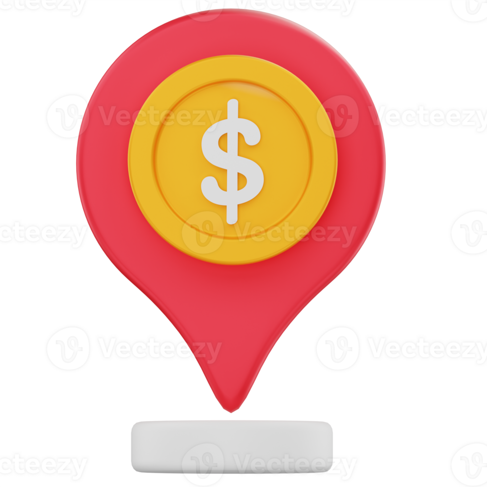 Dollar Coin Location Pin 3D Icon Minimalist Finance Map Marker png