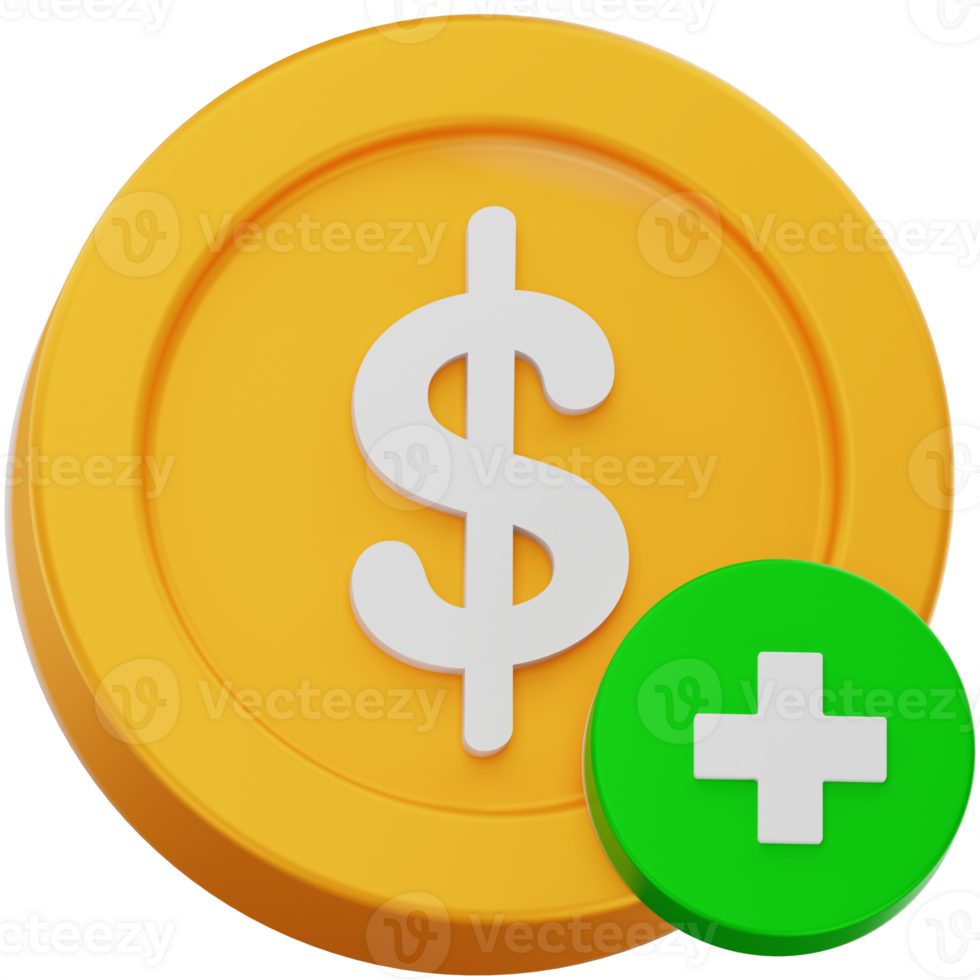 Add Dollar Coin 3D Icon Minimalist Style png