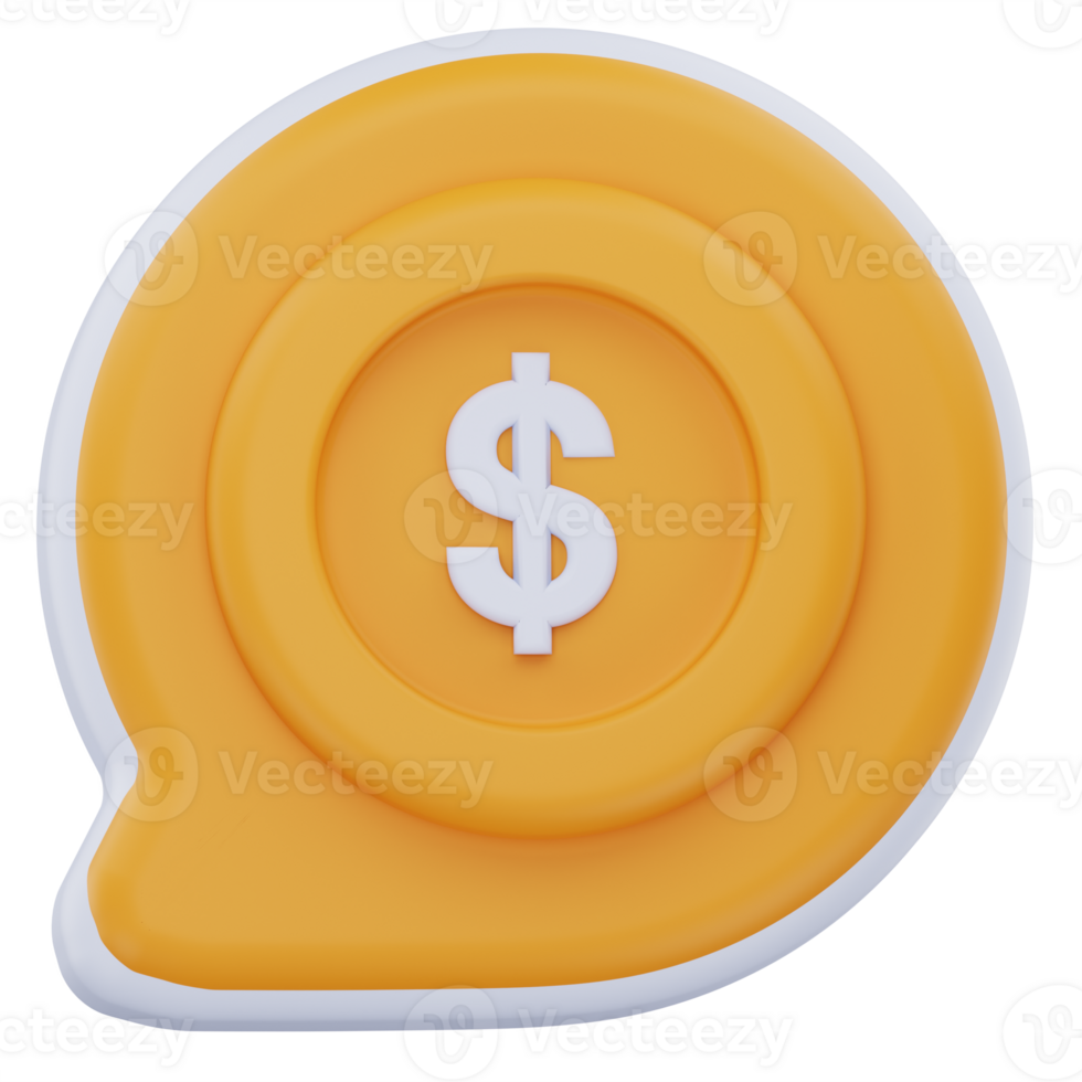 3D illustration of a yellow chat bubble with a white dollar sign in the center, symbolizing payment-related conversation, financial messaging, or digital customer support. png