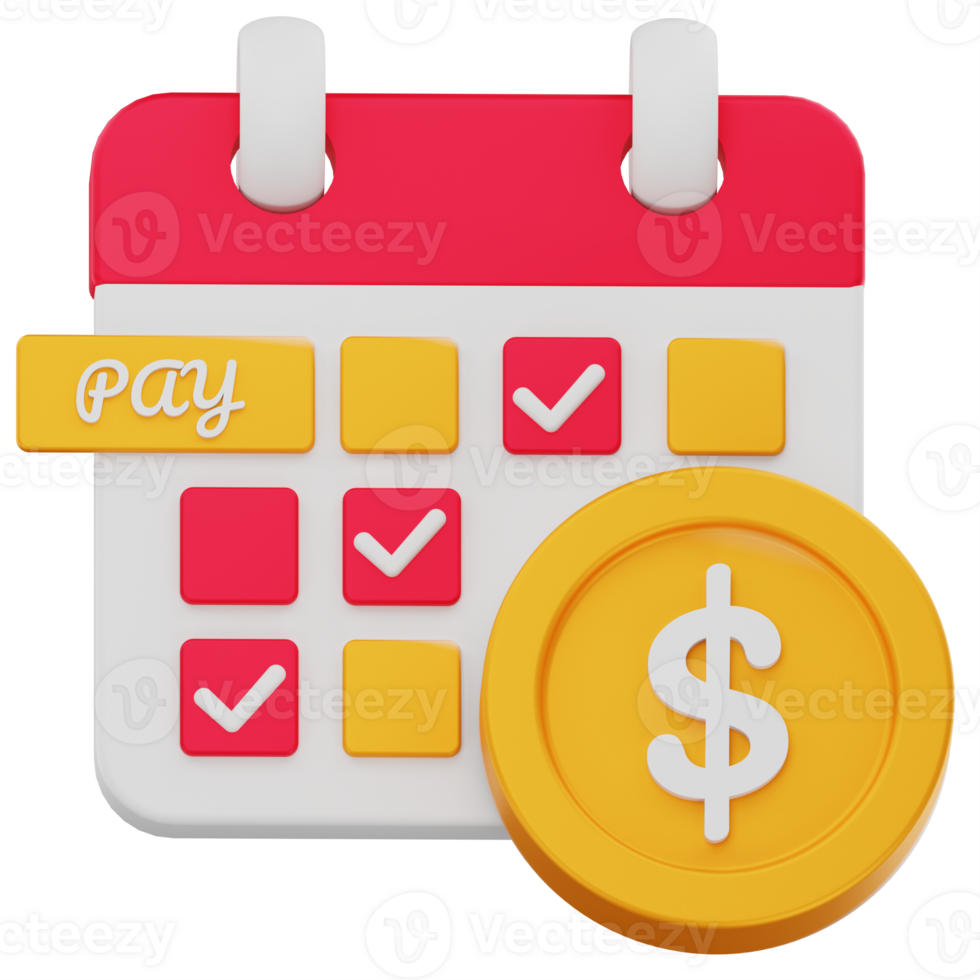 Payment Schedule Calendar 3D Icon Dollar Coin Reminder png