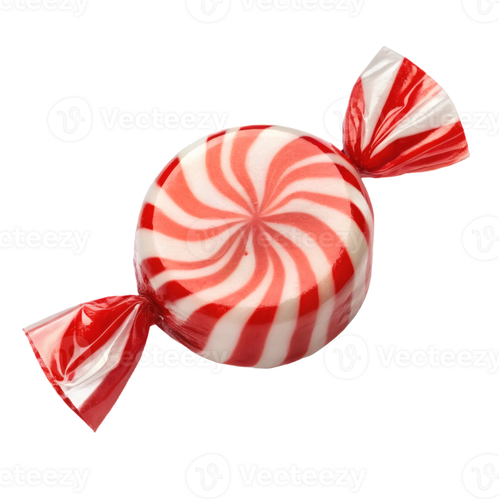 Swirl pattern red and white peppermint candy wrapped for a festive treat png