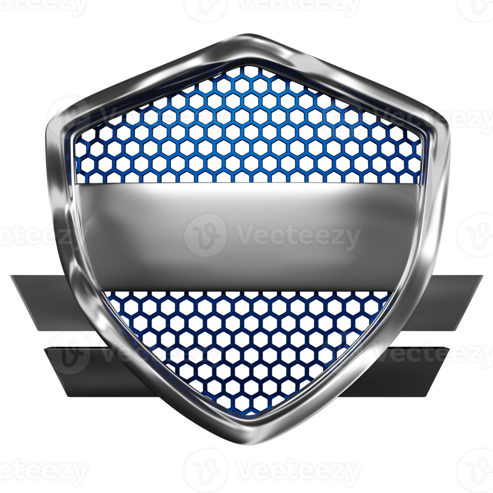 Chrome shield with industrial style and hexagonal grid, space for name png