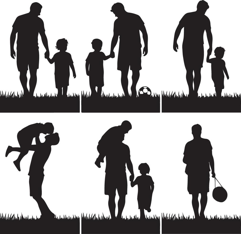 Father and Son Silhouette Design Set vector