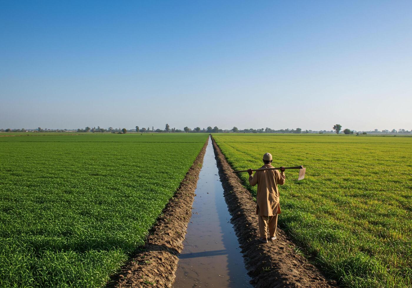 Farmer's Path Through Green Fields photo