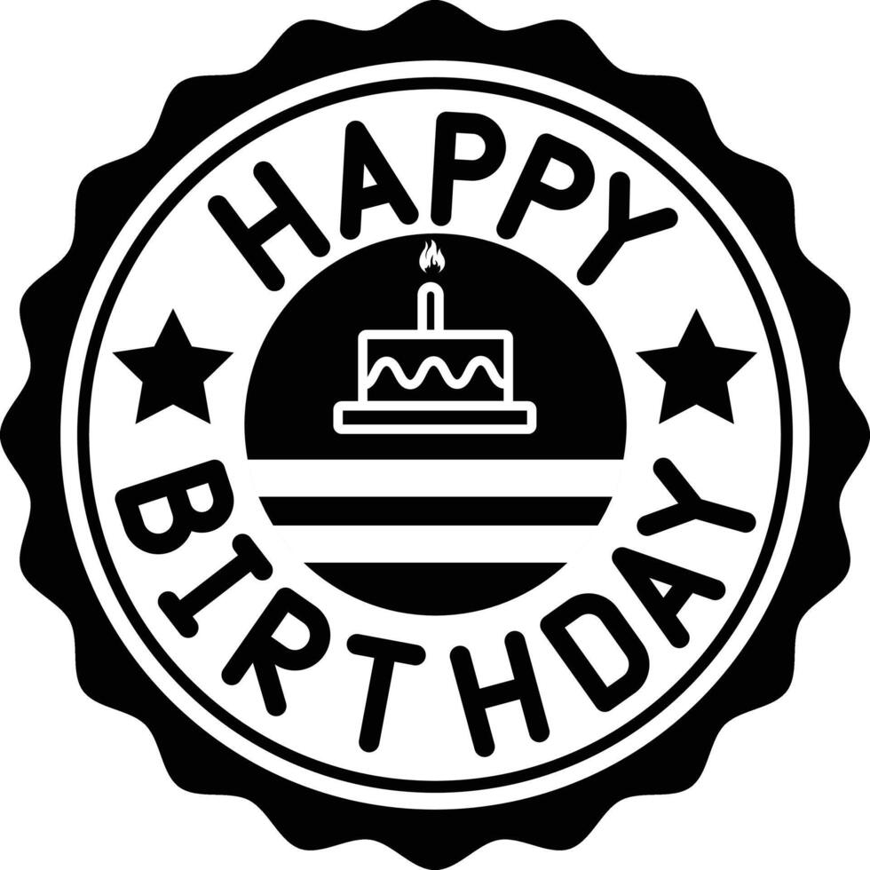 Happy birthday stamp.Stamp with candles, cake and the text Happy Birthday. Birthday badge, banner, card, buttons, seal, wishes, greeting. vector