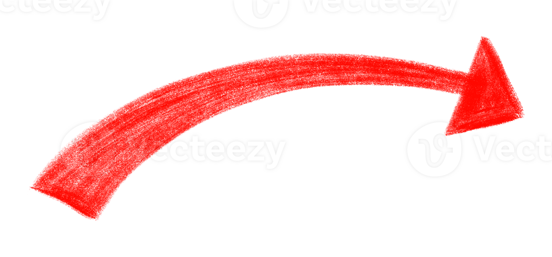 Hand drawn curved red arrow symbol with transparent background. Crayon textured arrow sign. png