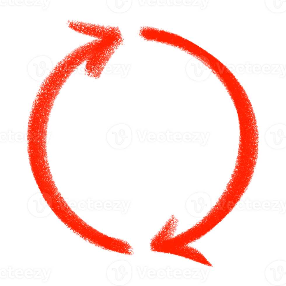 Hand drawn red roundabout arrow icon. Directional curved pointer symbol. png
