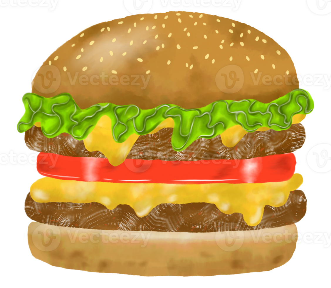 Hand drawn hamburger on transparent background. png
