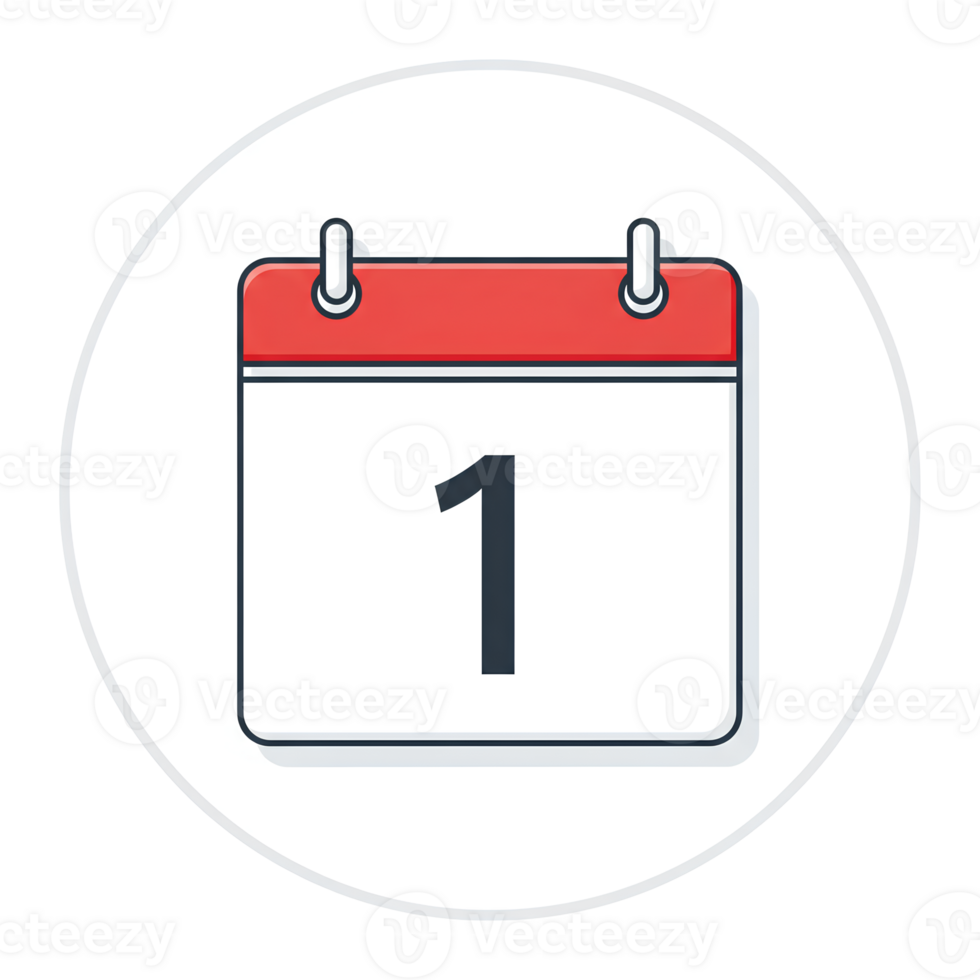 Minimalist Calendar Icon with Red Header and White Page Displaying Number One. png