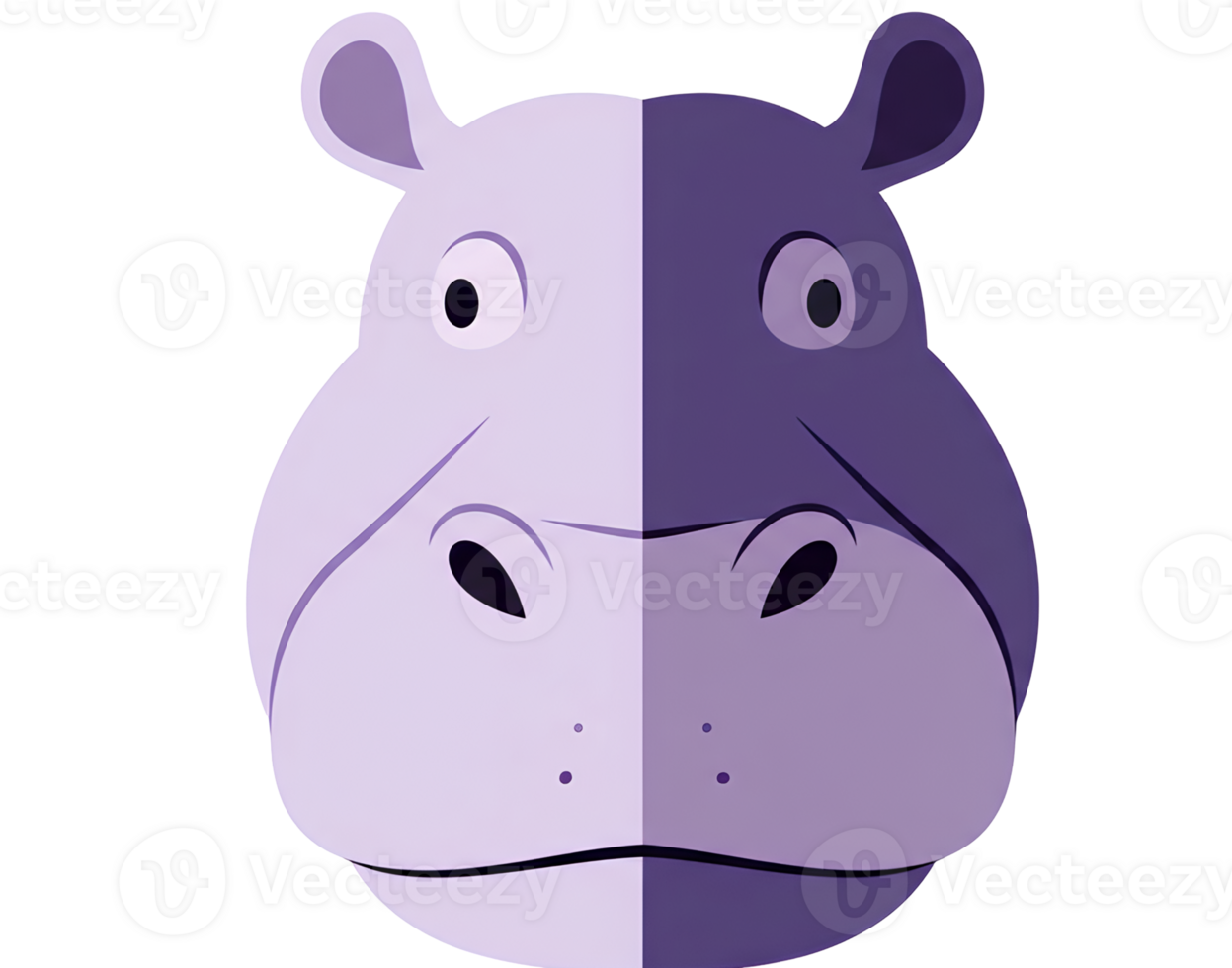 TwoToned Hippo Head Illustration with Geometric Design and Rounded Features. png