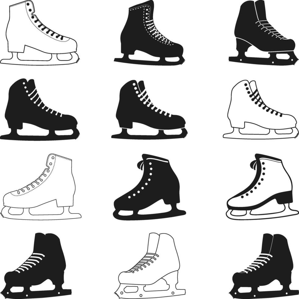 Figure Skating Shoes, Figure Skating Boot Set Silhouette, Ice skates Icon vector