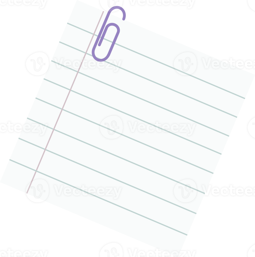 Lined Paper Note with Purple Paperclip png