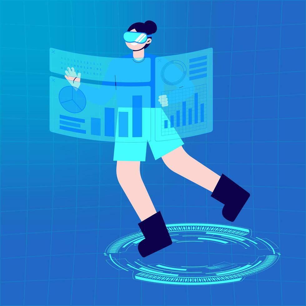 Virtual Reality Work Character Illustration. vector