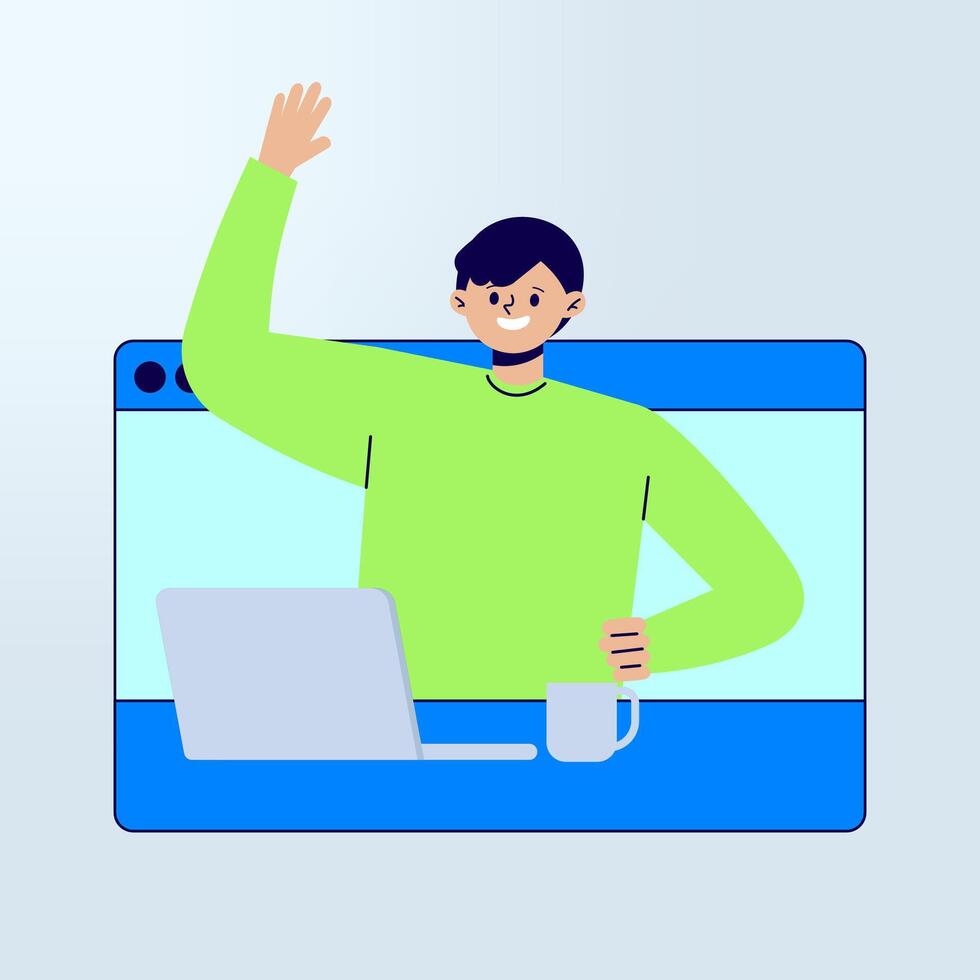 Remote Work Character Illustration.Digital Office Concept with Laptop and Work-from-Home Setup vector