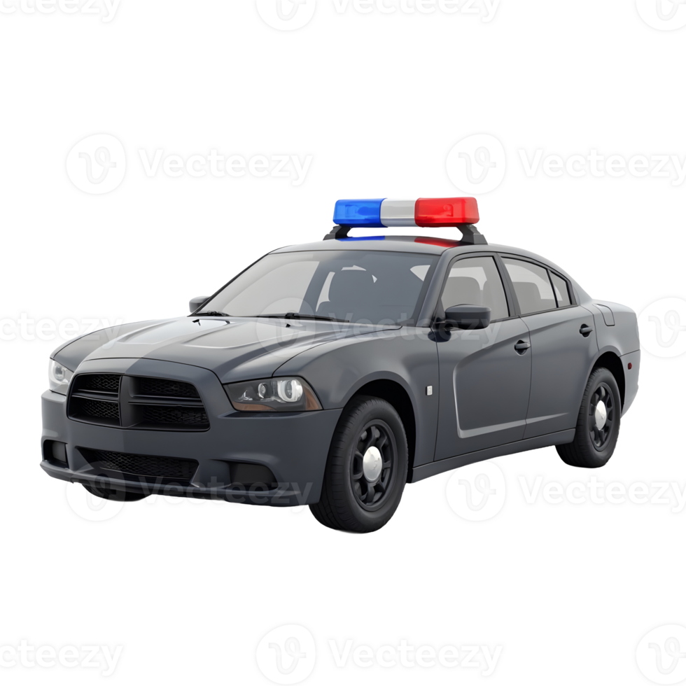 Black Police Car with Red and Blue Emergency Lights on Roof png