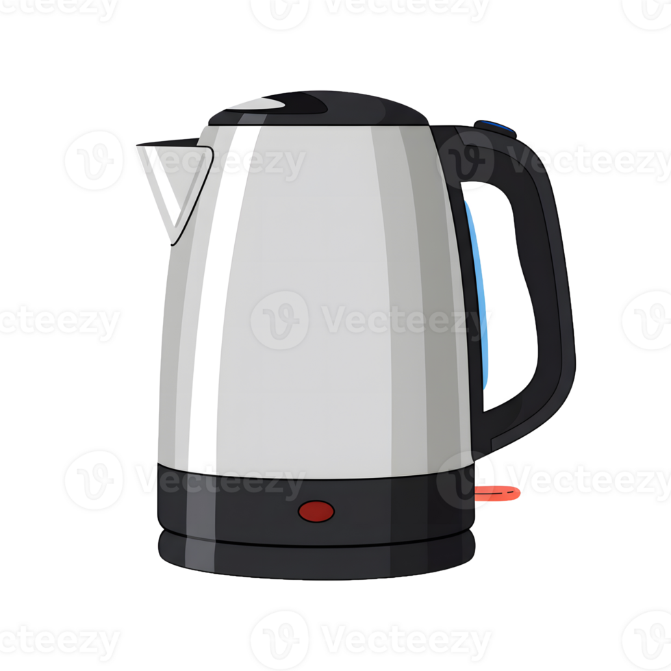 Modern Electric Kettle in White and Black with Blue Accent for Kitchen Use png