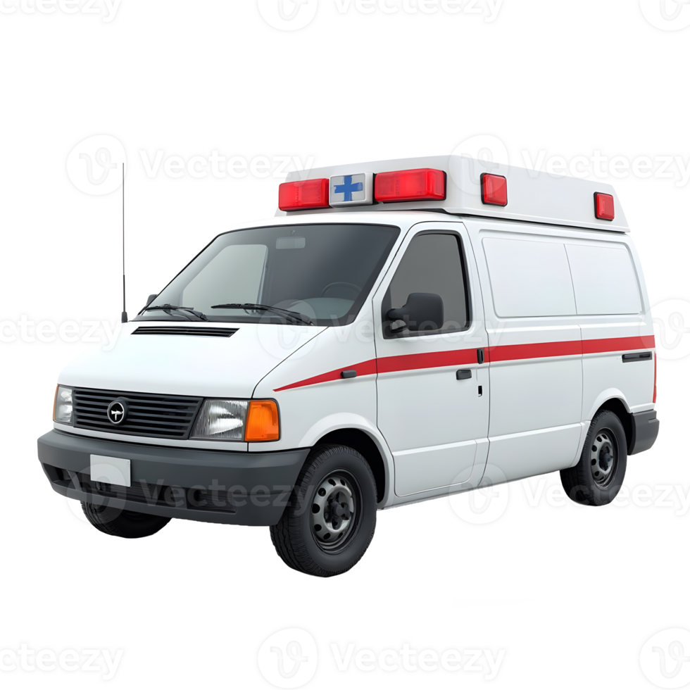 White Ambulance Van with Red Cross Emergency Lights in Studio Setting png