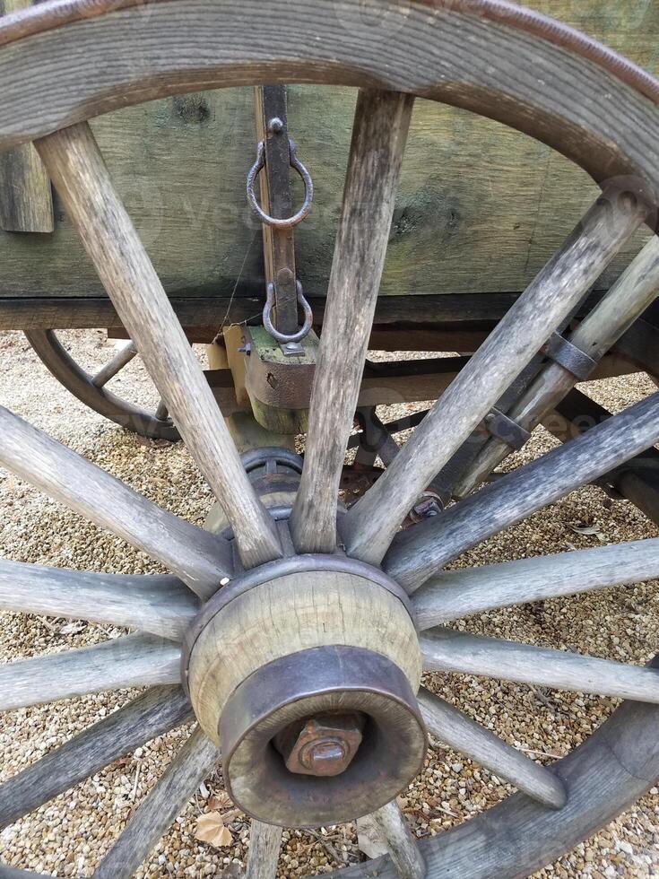 Historic Wooden Wagon Wheel in Springfield, Illinois photo