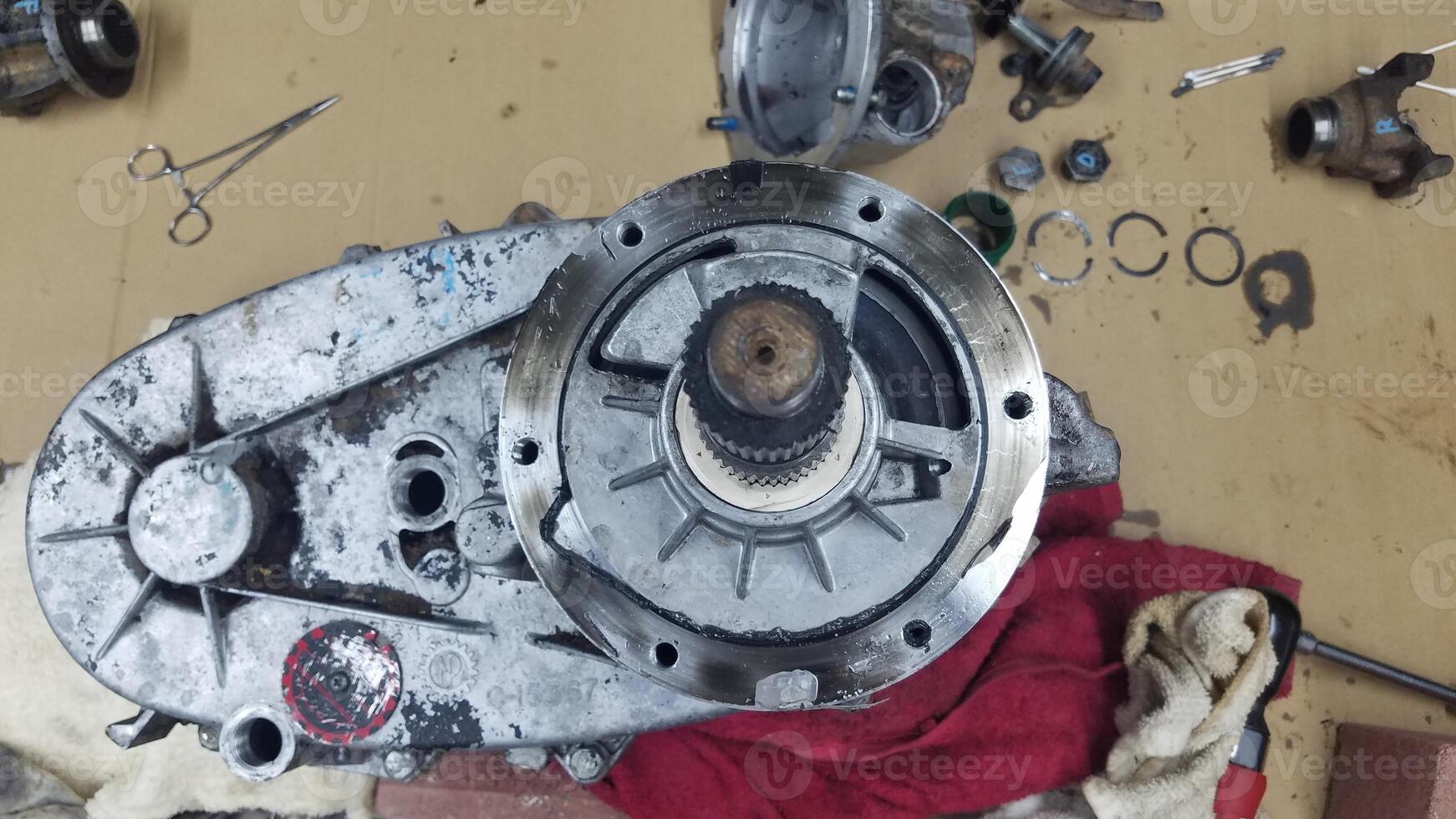 Gears, Mechanic Work on Transfer Case, Installing a Slip Yoke Eliminator photo