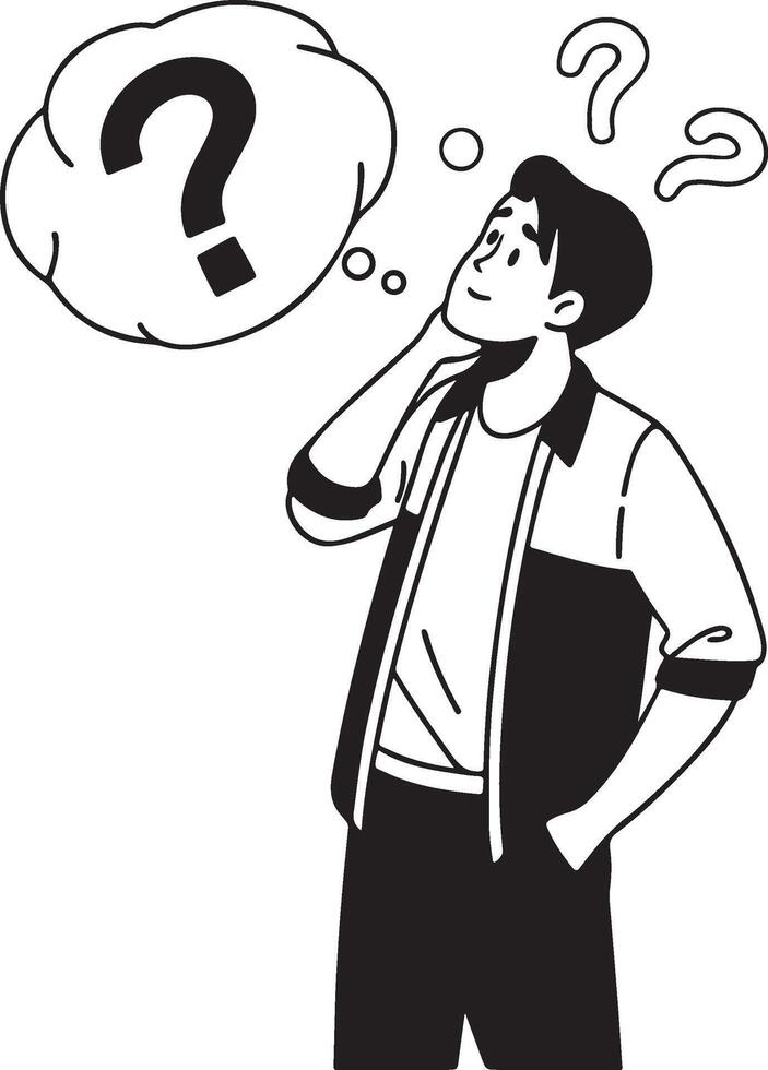 Confused Young Man Thinking with Question Marks vector