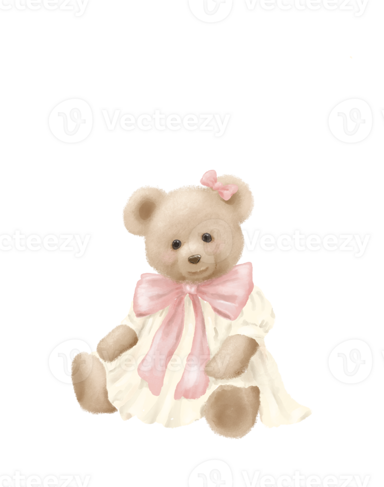 Watercolor Cute Vintage Style teddy bear Illustration for Kids Party Greeting Cards png