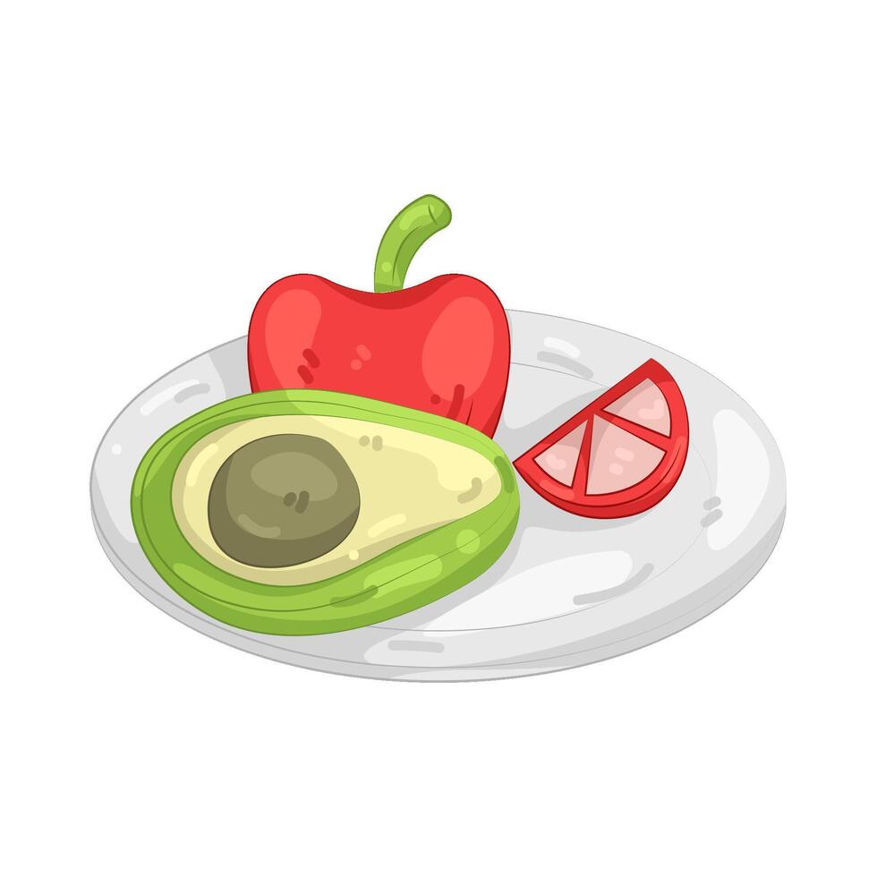 Avocado, Pepper, and Tomato on Plate vector