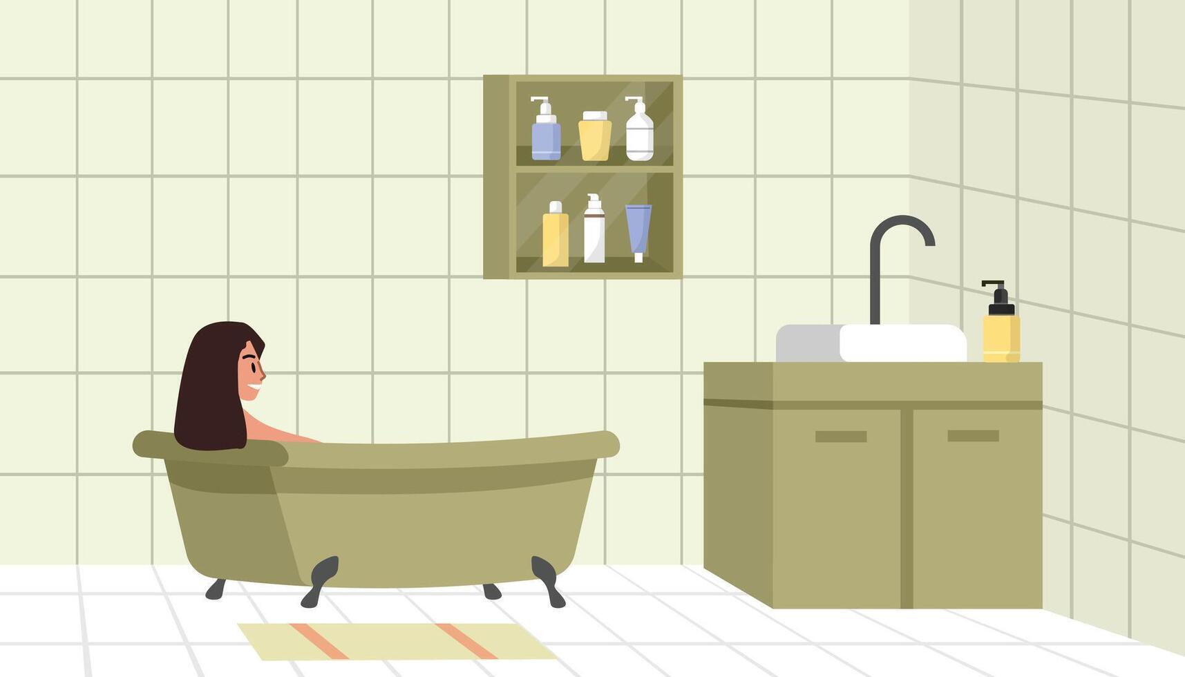 People take a bath. Girl enjoying relaxing home spa. Spa product. Bath product. vector