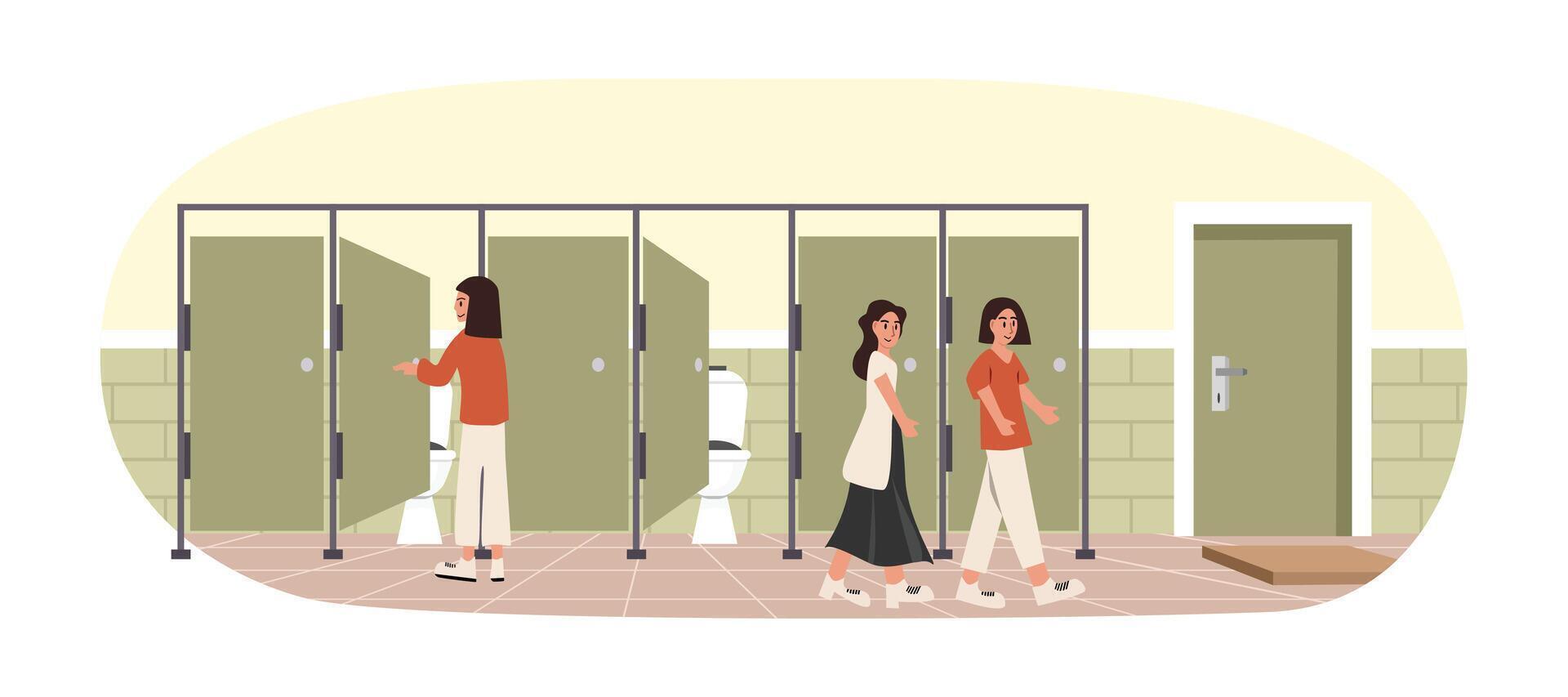 Toilet for woman. Girl toilet. Public toilet. School restroom. Public restroom. Closet toilet. vector