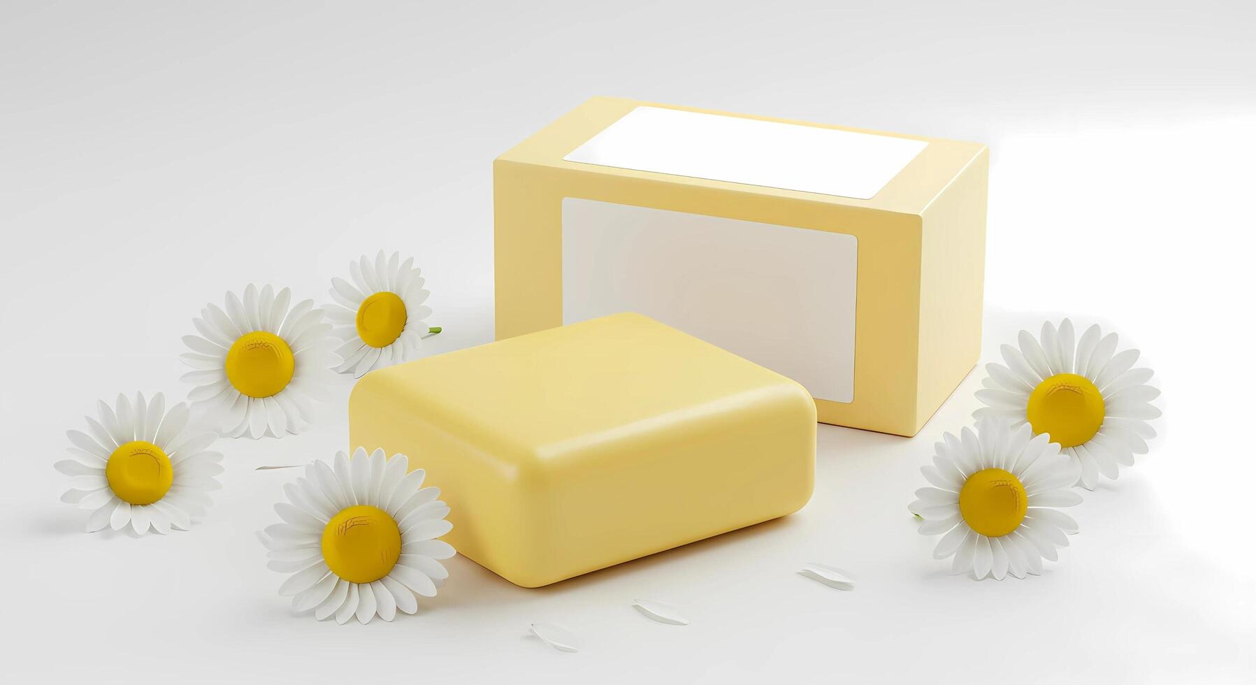 Eco-friendly craft packaging mockup for handmade soap design in natural setting photo