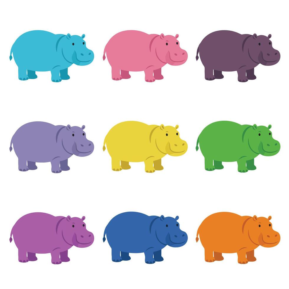 Cute Hippo Character Grid with Playful Expressions EPS 10 vector