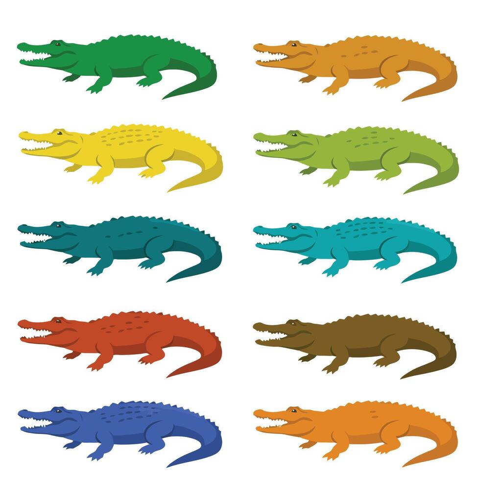 Colorful Cartoon Crocodile Clipart Collection EPS 10 vector