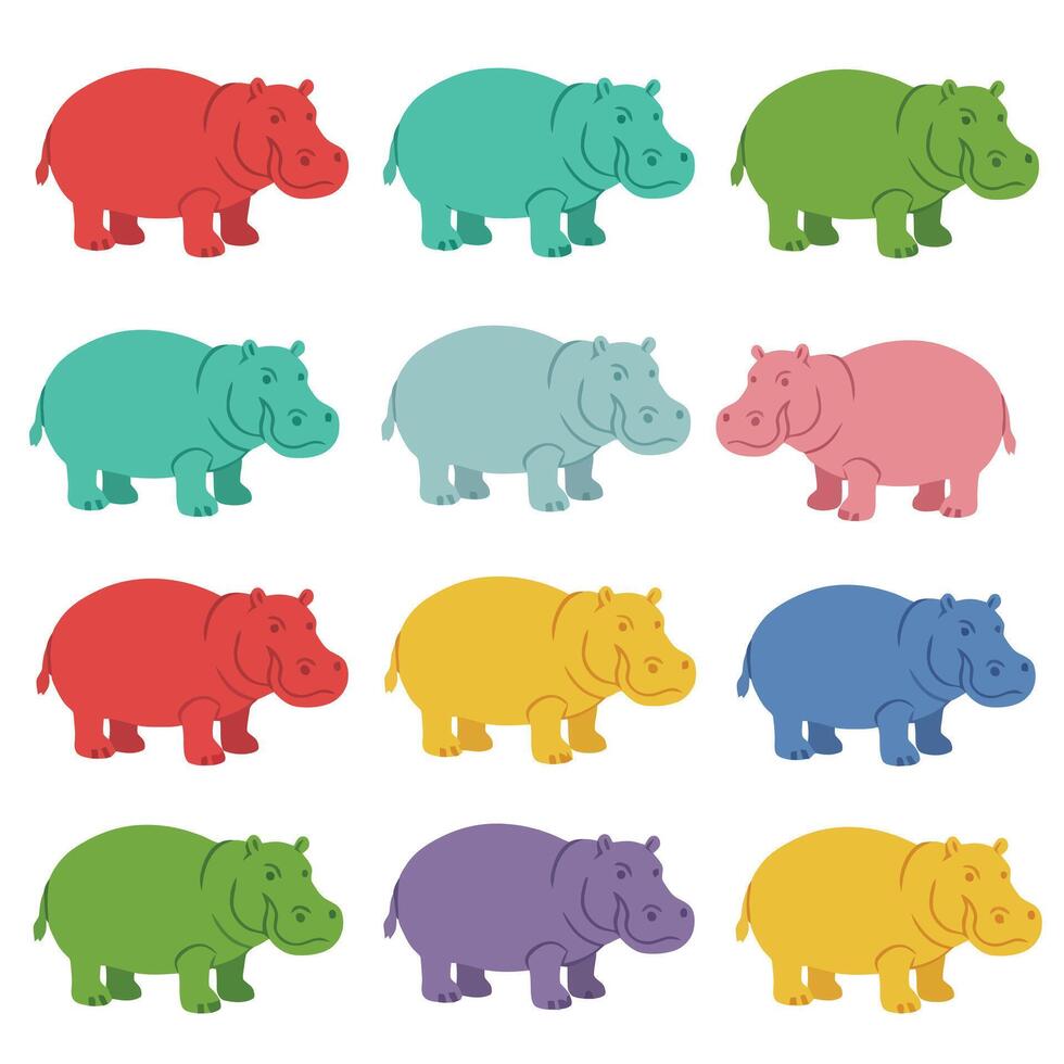 Fun Hippo Illustrations Featuring Bright Colors EPS 10 vector
