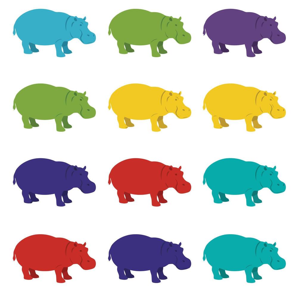 Nine Cartoon Hippos in Flat Style Pack EPS 10 vector