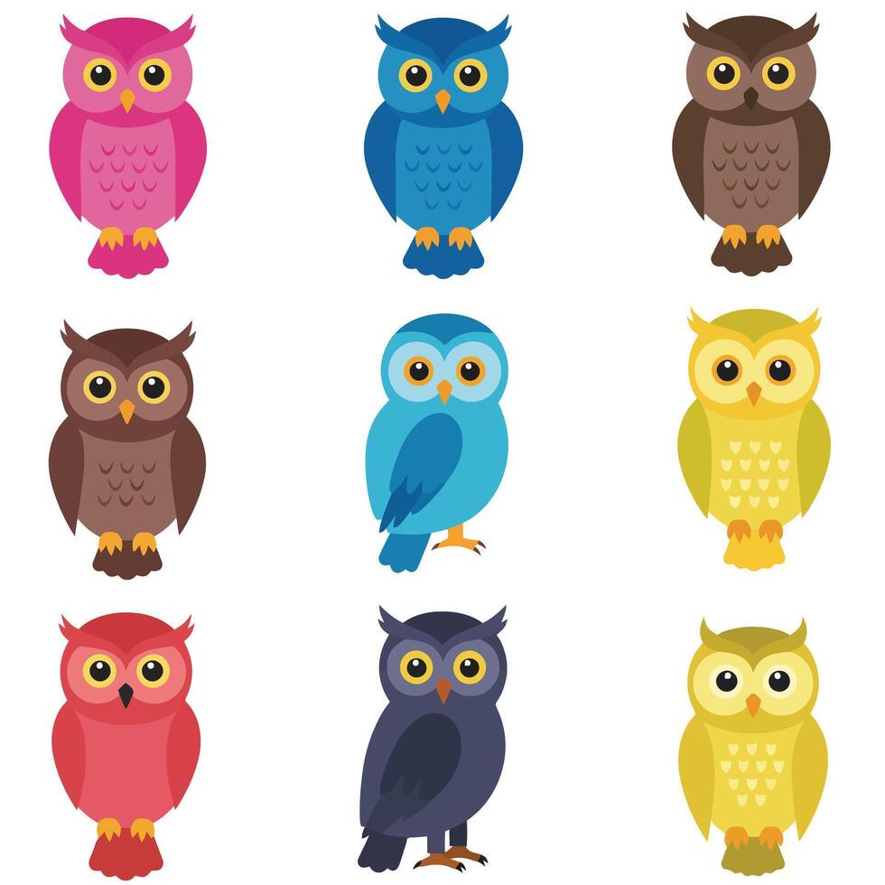 Owl Set with Big Eyes and Playful Style EPS 10 vector
