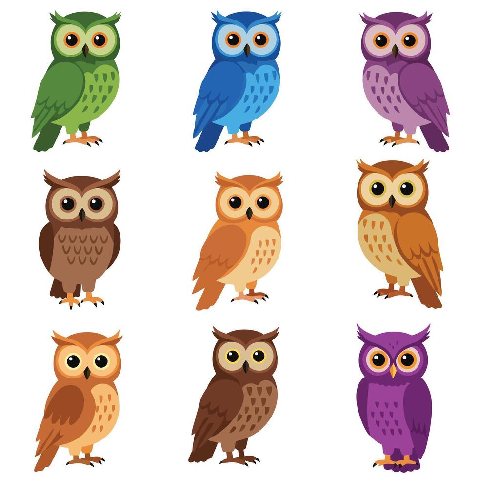 Bright Owl Illustrations in Child Friendly Style EPS 10 vector
