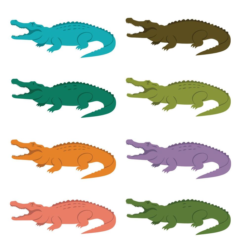 Crocodile Character Pack with Flat Silhouettes for Kids EPS 10 vector