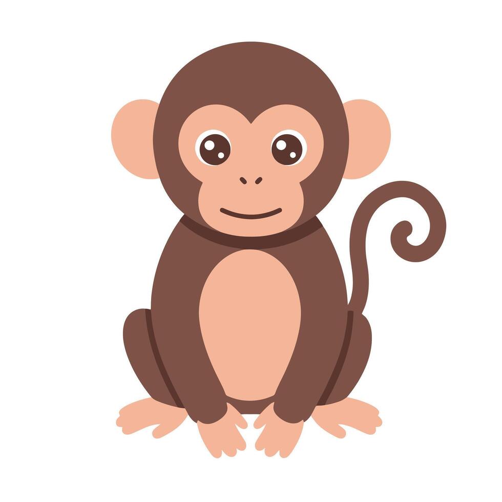 Cute Brown Monkey Character Artwork in Flat Style EPS 10 vector