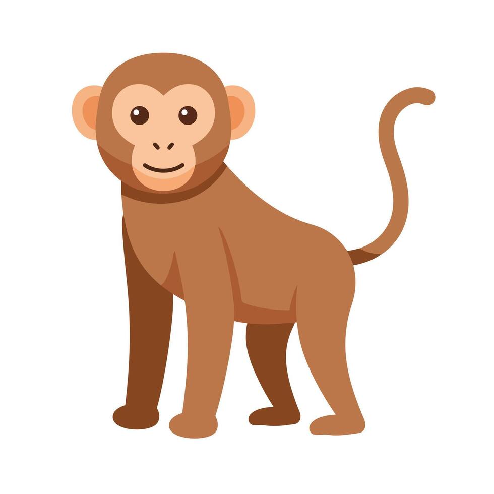 Cartoon Monkey Illustration in Sitting Pose with Curved Tail EPS 10 vector